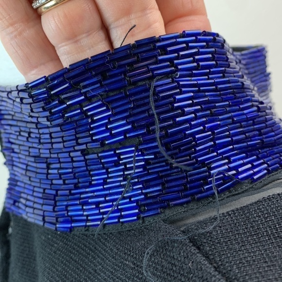 Vintage wool blend 90s beaded sheer illusion deep V neck fitted sheath dress EUC - Picture 13 of 13